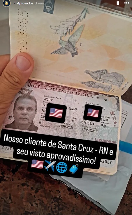 Visto americano aprovado de cliente