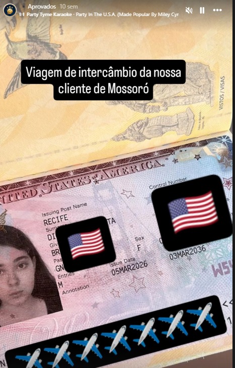 Visto americano aprovado de cliente